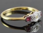 EXQUISITE RUBY AND DIAMOND PLATINUM AND 18 CARAT GOLD RING