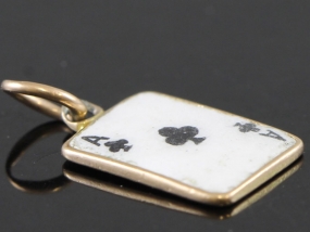 EDWARDIAN ENAMEL 9 CARAT GOLD GOOD LUCK PLAYING CARD CHARM