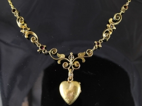 STUNNING EDWARDIAN RUBY, DIAMOND, AND PEARL HEART NECKLACE/PENDANT IN 15 CARAT GOLD
