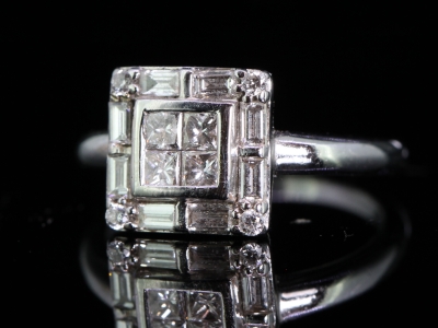 Stunning Square Set Diamond 18 Carat Gold Cluster Ring