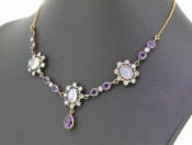 EDWARDIAN INSPIRED AMETHYST, DIAMOND AND MOONSTONE 9 CARAT AND SILVER NECKLACE