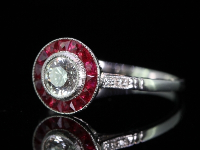 Art Deco Style .43 Carat Center Vintage Diamond and Ruby Ring