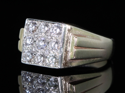 Bold Retro Diamond Signet 9ct Gold Ring