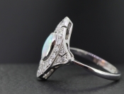 GORGEOUS OPAL AND DIAMOND PLATINUM ART DECO INSPIRED RING