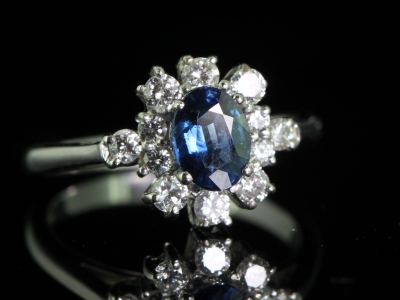 Sophisticated Sapphire And Diamond 18 Carat Gold Cluster Ring			