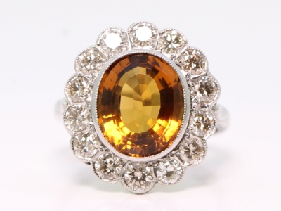 Vintage 4ct Citrine and Diamond 18ct Gold Cocktail Ring