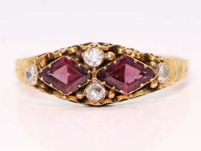 Edwardian Almandine Garnet and Diamond 15ct Gold Ring