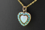 BEAUTIFUL TURQUOISE AND OPAL HEART 9 CARAT GOLD PENDANT 