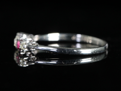  Art Deco Ruby and Diamond Platinum Five-Stone Ring