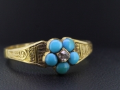 FABULOUS VICTORIAN FORGET-ME-NOT FLOWER RING WITH LOCKET TO THE REVERSE IN 18 CARAT GOLD