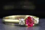 VIBRANT BURMESE RUBY AND DIAMOND 18 CARAT GOLD TRILOGY RING