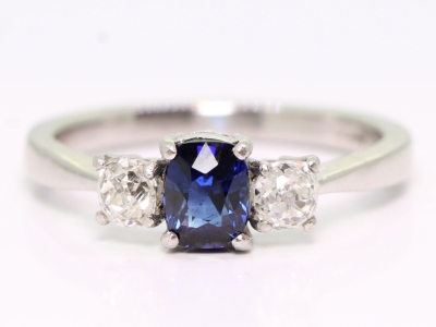 Edwardian Sapphire and Diamond Platinum Trilogy Ring