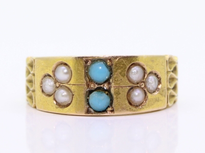 Victorian Turquoise and Seed Pearl 15ct Gold Band