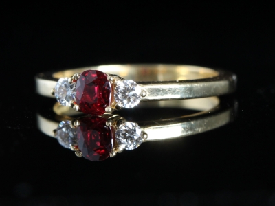 Vintage Ruby and Diamond 18ct Gold Trilogy Ring