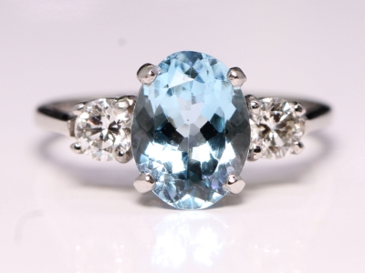 Vintage 3ct Aquamarine and Diamond 18ct Gold Trilogy Ring