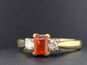 STUNNING FIRE MEXICAN OPAL AND DIAMOND 18 CARAT GOLD TRILOGY RING