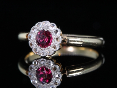 Victorian Ruby and Diamond 18ct Gold Cluster Ring