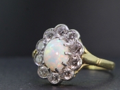 PRETTY OPAL AND DIAMOND 18 CARAT GOLD AND PLATINUM CLUSTER RING