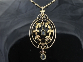 ENCHANTING EDWARDIAN AQUAMARINE AND SEED PEARL PENDANT AND CHAIN