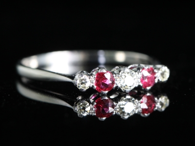  Art Deco Ruby and Diamond Platinum Five-Stone Ring