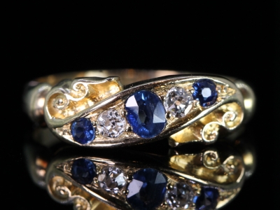 Edwardian Sapphire and Diamond 18ct Gold Gypsy Ring