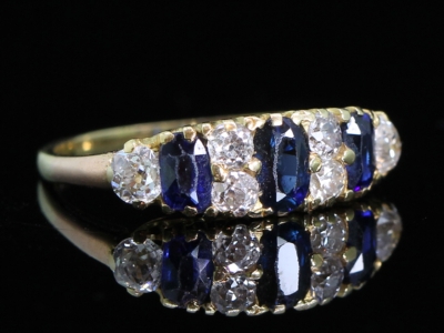 Edwardian Sapphire and Diamond 18ct Gold Gypsy Ring 