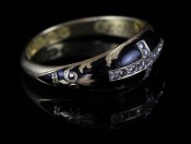 VICTORIAN BLACK ENAMEL DIAMOND 18 CARAT MOURNING RING 