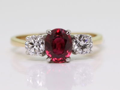 Vintage Burmese Ruby and Diamond 18ct Gold Trilogy Ring