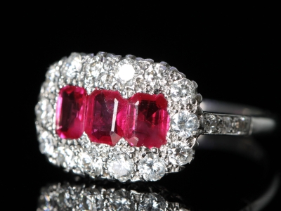 Art Deco Ruby and Diamond Platinum Cluster Ring