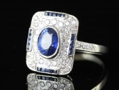 STUNNING SAPPHIRE AND DIAMOND DECO INSPIRED 18 CARAT GOLD RING