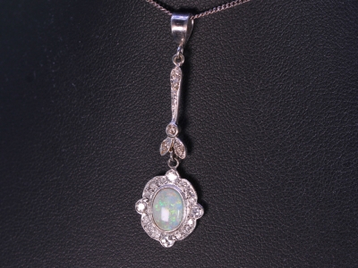  Vintage Opal and Diamond 18ct Gold Pendant