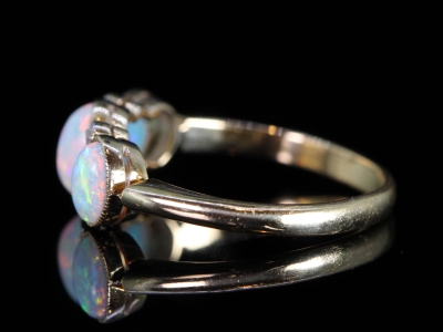  Victorian Three Stone Opal and Diamond 18ct Gold Ring