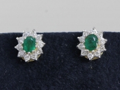  FABULOUS EMERALD AND DIAMOND 18 CARAT GOLD STUD  EARRINGS