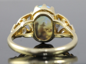 STUNNING BLACK CRYSTAL OPAL AND DIAMOND EDWARDIAN INSPIRED 18 CARAT GOLD RING 