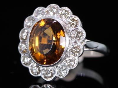 Vintage 4ct Citrine and Diamond 18ct Gold Cocktail Ring