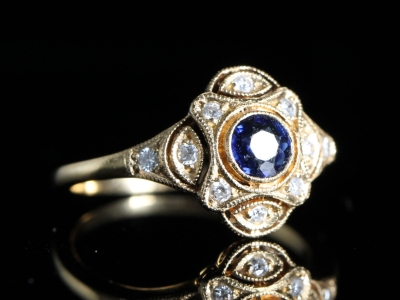 Art Deco Style Sapphire and Diamond 18ct Gold Ring