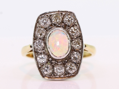 Opal and Diamond 18ct Gold Plaque Ring