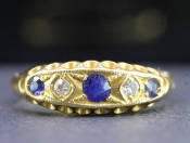 FABULOUS EDWARDIAN SAPPHIRE AND DIAMOND 18 CARAT GOLD GYPSY RING 