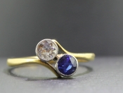 STUNNING EDWARDIAN DIAMOND AND SAPPHIRE 18 CARAT GOLD TWO STONE