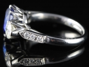 STUNNING CIRCA 1950's 2 CARAT CEYLON SAPPHIRE AND DIAMOND PLATINUM TRILOGY RING