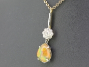 UNIQUE OPAL AND DIAMOND PLATINUM AND GOLD PENDANT AND CHAIN