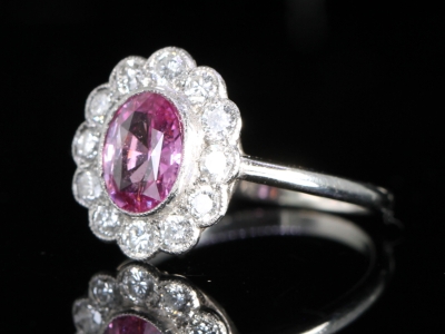 Vintage Pink Sapphire and Diamond Ring