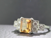  STUNNING IMPERIAL TOPAZ AND DIAMOND PLATINUM RING