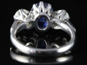 STUNNING CIRCA 1950's 2 CARAT CEYLON SAPPHIRE AND DIAMOND PLATINUM TRILOGY RING