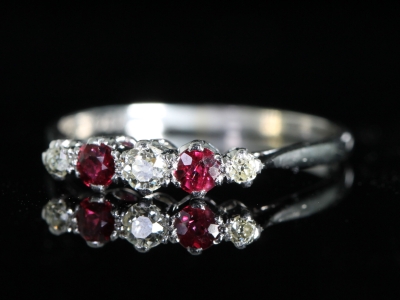  Art Deco Ruby and Diamond Platinum Five-Stone Ring