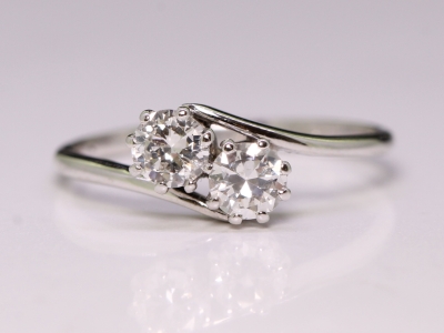 Vintage Toi et Moi Diamond on a Twist 18ct Gold and Platinum Ring
