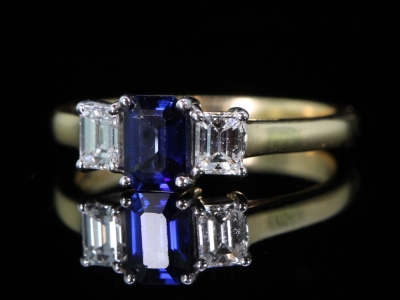 Vintage Sapphire and Diamond 18ct Gold Trilogy Ring