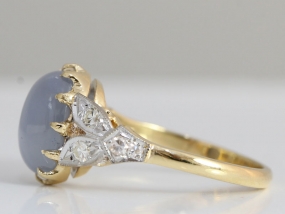 STUNNING STAR SAPPHIRE AND DIAMOND ART DECO INSPIRED 18 CARAT GOLD COCKTAIL RING