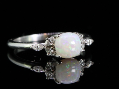 Beautiful Opal and Diamond Floral Platinum Ring
