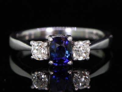 Edwardian Sapphire and Diamond Platinum Trilogy Ring